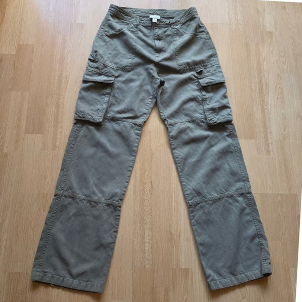 Industry Republic Clothing Women Olive Green Cargo Pants Wide Leg Linen Blend‎ 6